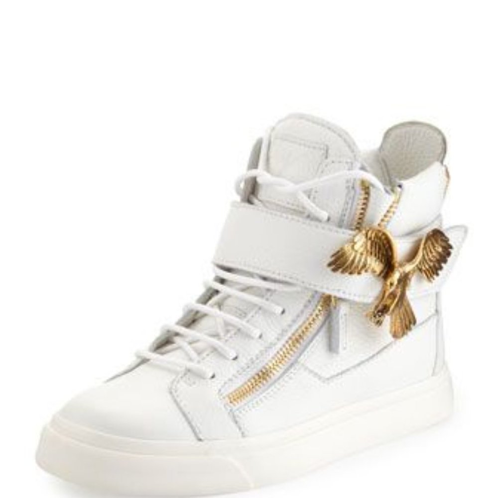 Giuseppe ZANOTTI Donna Bianco WHITE HIGHTOP sneakers GOLD EAGLE 35.5Y/ 7W
